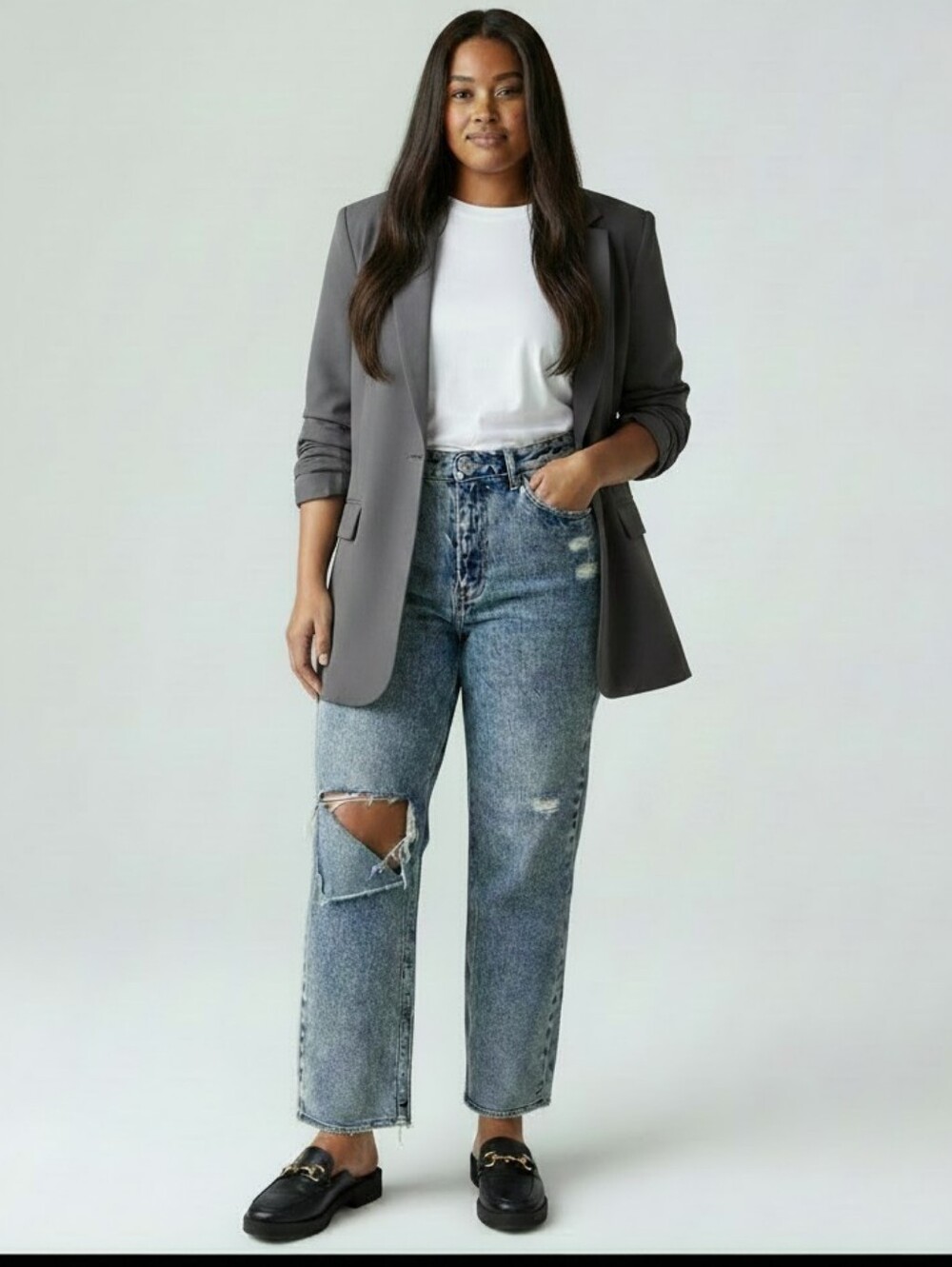 NWT Good American Jeans Size 12 Good Heritage Straight Leg Distressed